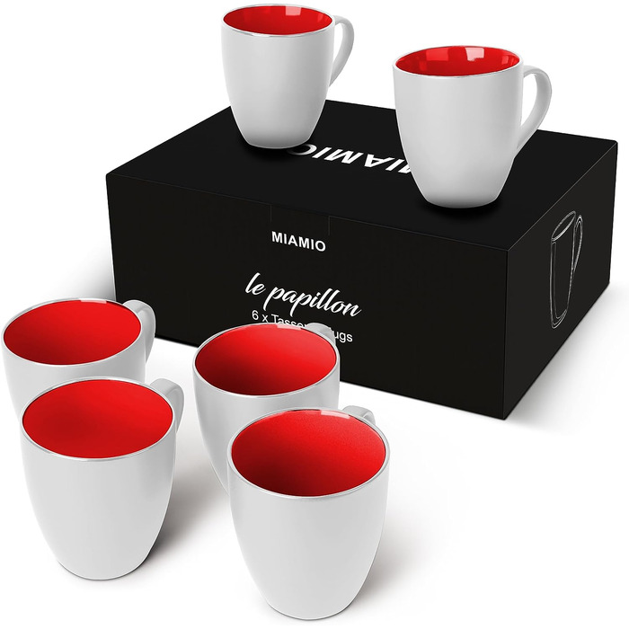 Набор чашек для кофе 350 мл, 6 предметов, красные Le Papillon Collection MIAMIO