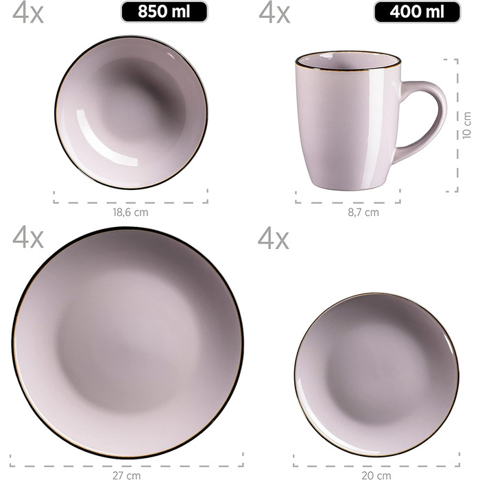 Набор столовой посуды на 4 человека 16 предметов Metallic Rim MÄSER