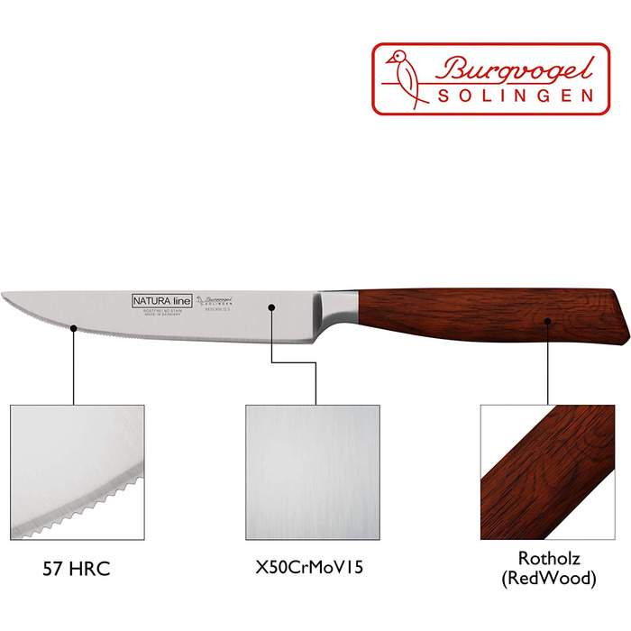 Набор из 6 ножей для стейка 12 см Natura Line Burgvogel Solingen