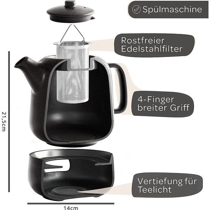 Заварочный чайник с подогревом 1,3 л  Steinzeit Design