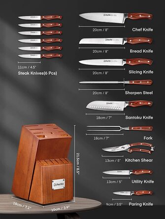 Набор кухонных ножей с ножницами и затачивающим блоком 12 предметов D.Perlla