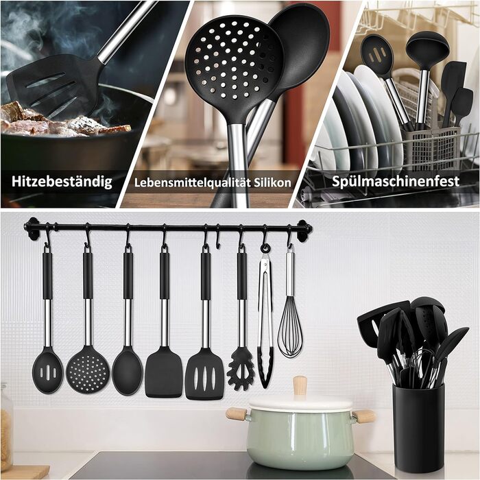 Набор силиконовых кухонных принадлежностей 15 предметов, черный Herogo