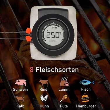Беспроводной умный термометр для мяса TFA Dostmann 14.1513 с датчиками температуры, черный