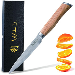 Универсальный нож из японской дамасской стали с ручкой из оливкового дерева 12,50 см лезвие Wakoli 