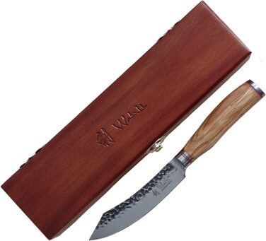 Эксклюзивный нож для стейка из настоящей японской дамасской стали с рукояткой из оливкового дерева и деревянной коробкой Wakoli