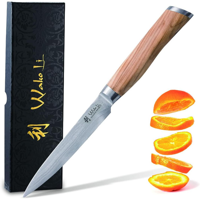 Универсальный нож из японской дамасской стали с ручкой из оливкового дерева 12,50 см лезвие Wakoli
