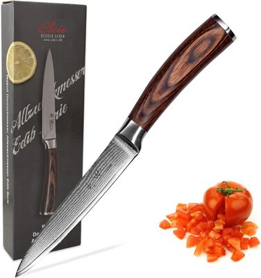 Универсальный нож шеф-повара из дамасской стали с ручкой из дерева пакка 12,5 см изготовлен