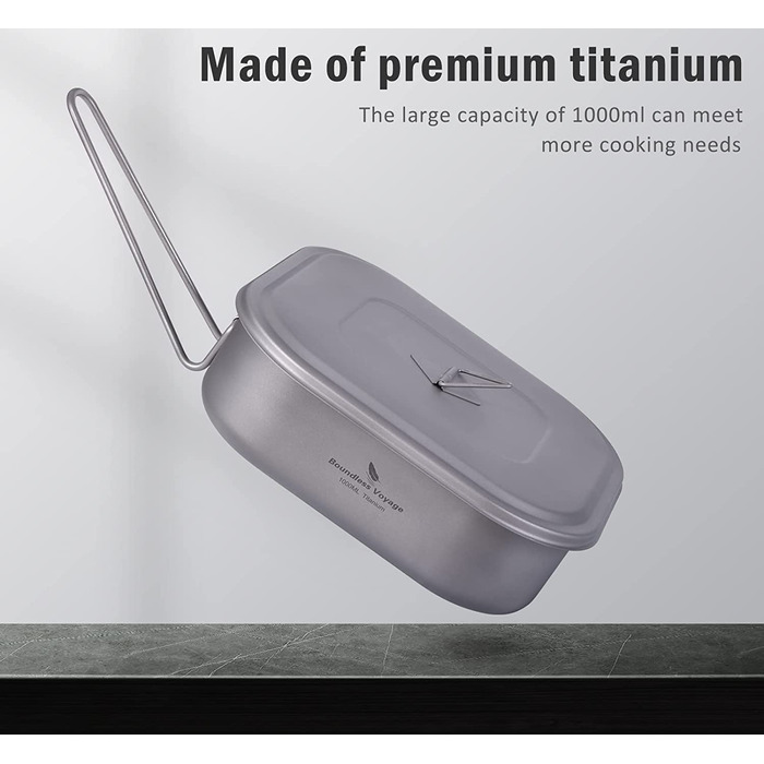 Титановый ланч-бокс iBasingo 1 л с крышкой и складной ручкой