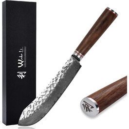 Профессиональный поварской нож из настоящей дамасской стали с рукояткой из орехового дерева 20 см Wakoli 