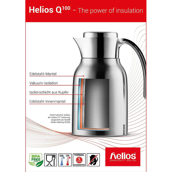 Термос-кофейник Helios Brilliant из нержавеющей стали, 1 л, полированный