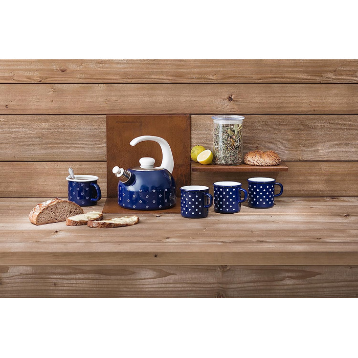 Чайник со свистком 2 л, эмалированный, синий Riess 0543-073