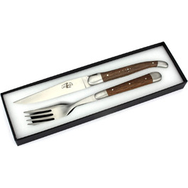 Нож и вилка для стейка Forge De Laguiole из нержавеющей стали, ручки из болотного дуба