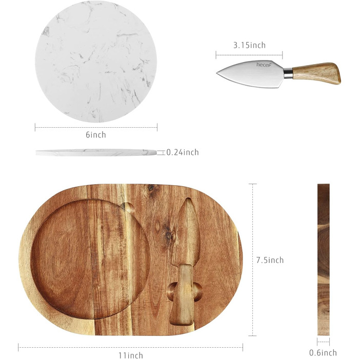 Набор из разделочной доски, тарелки и ножа для сыра 3 предмета Hecef