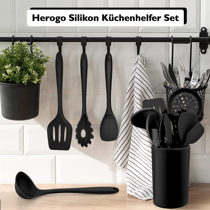 Набор силиконовых кухонных принадлежностей 22 предмета, черный Herogo