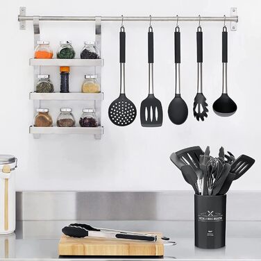 Набор силиконовых кухонных принадлежностей 15 предметов, чёрный NAUDILIFE