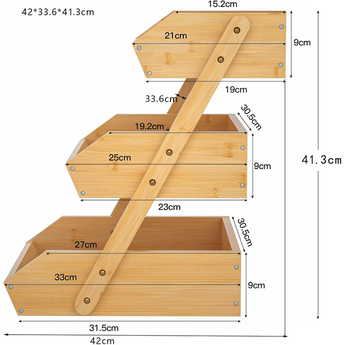 Бамбуковая этажерка для фруктов 30,5 х 40,5 х 41 см, 3 уровня G.a HOMEFAVOR