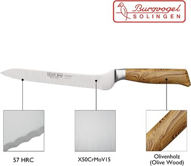 Нож для хлеба Burgvogel из нержавеющей стали, рукоять из оливкового дерева, 20 см
