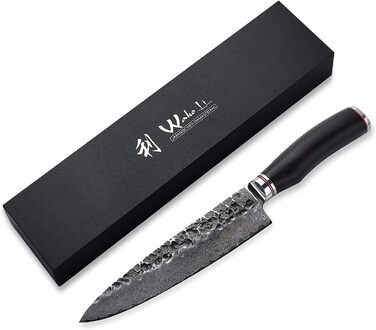 Профессиональный нож из натуральной дамасской стали с рукояткой из молота и дерева пакка 20 см Wakoli