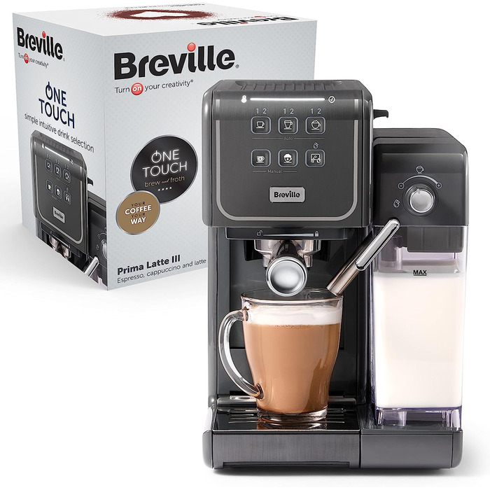 Breville Кофемашина на 2 чашки с насадкой для вспенивания молока Breville Prima Latte III, черная