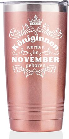 Термо-кружка 590 мл с надписью Королевы родились в ноябре, розовое золото Onebttl