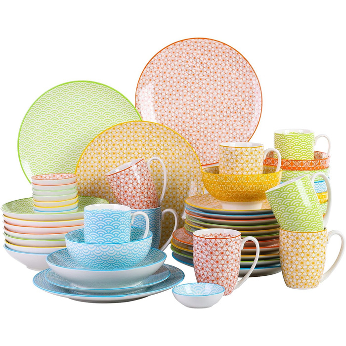 Набор разноцветной посуды из фарфора, 48 предметов Natsuki Vancasso