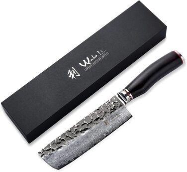 Профессиональный поварской нож из натуральной дамасской стали с рукояткой из молота и дерева пака 16,5 см Wakoli